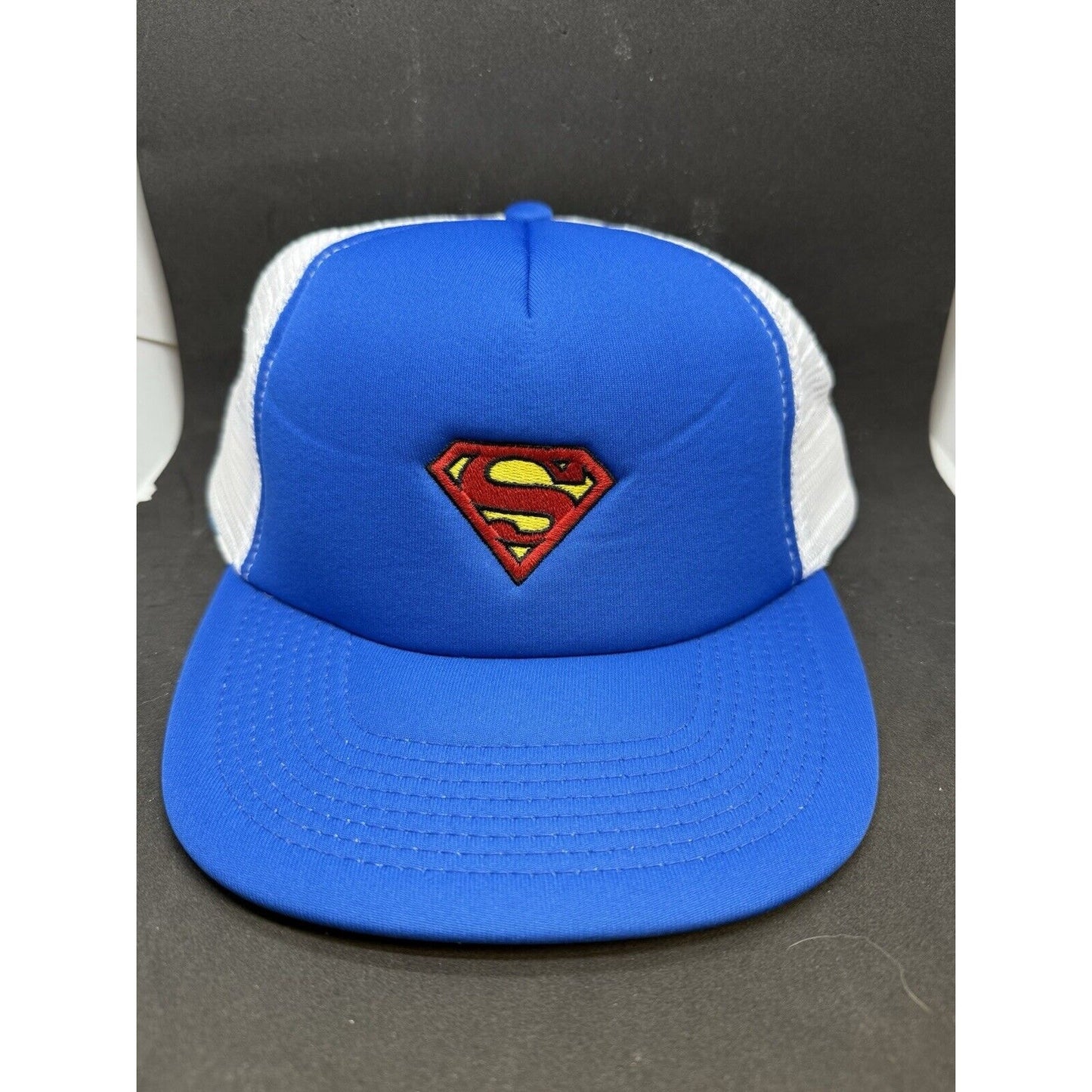 Vintage NWT Superman Hat Blue White Stitched Snapback Trucker Cap DC Comics WB