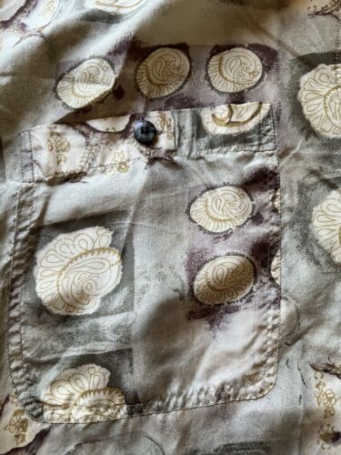 Summa Silk Paisley Bubbles Mens Silk Shirt Button Up Size Large Beige Light Thin