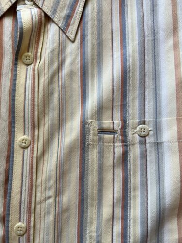 Tommy Bahama SILK Mens XL Peach/White Striped  100% Silk Button Up Shirt Pocket