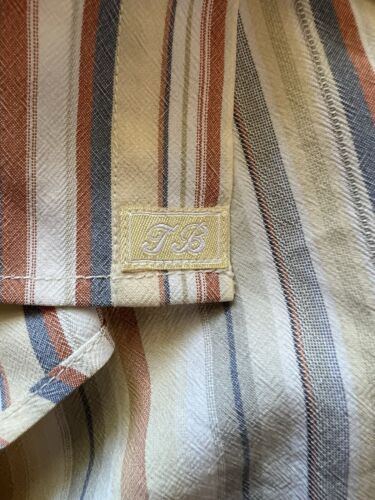 Tommy Bahama SILK Mens XL Peach/White Striped  100% Silk Button Up Shirt Pocket