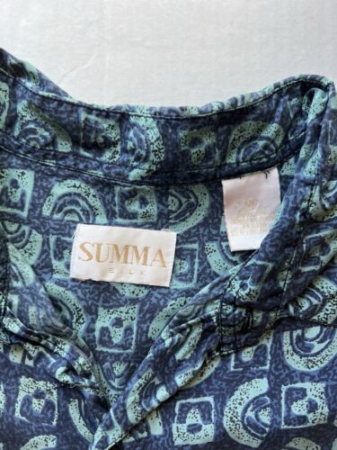 VTG Summa Silk Blue Gray Geometric Short Sleeve Button Down Shirt - Medium Mens