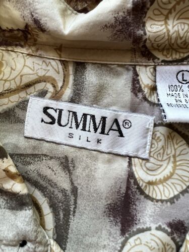 Summa Silk Paisley Bubbles Mens Silk Shirt Button Up Size Large Beige Light Thin