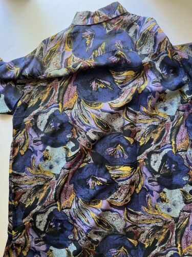 Vintage Robert Stock Mens Large Purple Green Blue Swirls Silk Button Down Top