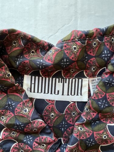 Vintage Addiction SILK Fan Scallop Pattern Shirt 100% Mens Medium Long Sleeve