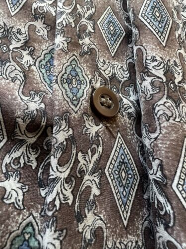 Colore Italia SILK Short Shirt ButtonUp Shirt Men M Brown Sharp Paisley Diamond