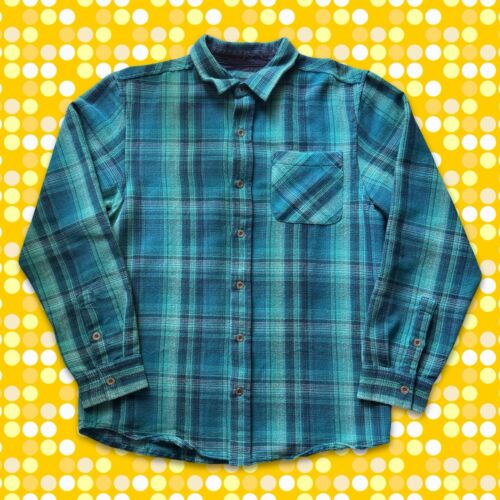 PrAna Men Shirt Large Green Blue Plaid Heavy Thick Cotton Flannel Fall Button Up