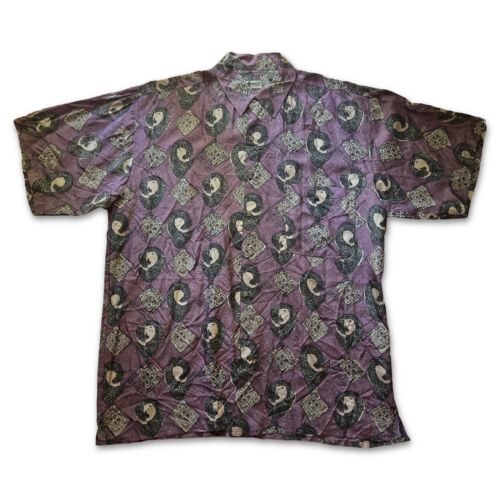 Robert Stock SILK THIN Shirt Men Medium Vintage Square Purple Geometric Light