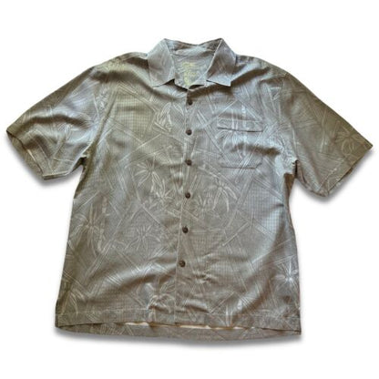 Jamaica Jaxx Shirt Mens L Silk Beige Bamboo Hawaiian Button Up Short Sleeve Mens