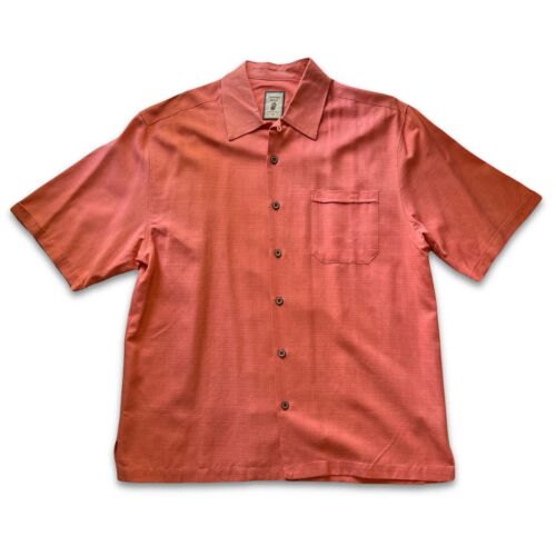 Jamaica Jaxx  100% Silk Button Up Shirt Mens Medium Short Sleeve Orange Pocket