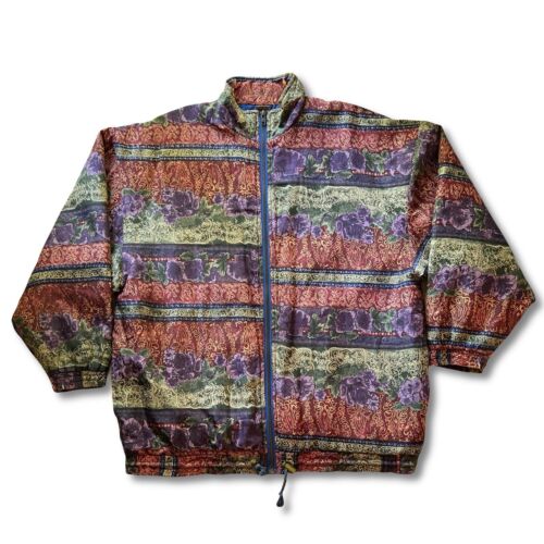 Vintage Robert Stock Silk Windbreaker Jacket Womens Medium Red Paisley Full Zip 