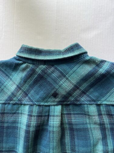 PrAna Men Shirt Large Green Blue Plaid Heavy Thick Cotton Flannel Fall Button Up