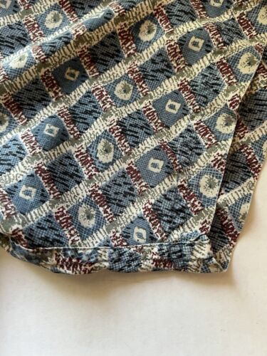 Vintage Chiamare SILK Shirt Mens Medium Blue Diamond Geometric SHORT SLEEVE Thin