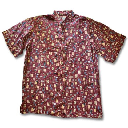 Vintage Robert Stock SILK THIN Shirt Mens XL Square Red Geometric Light Summer