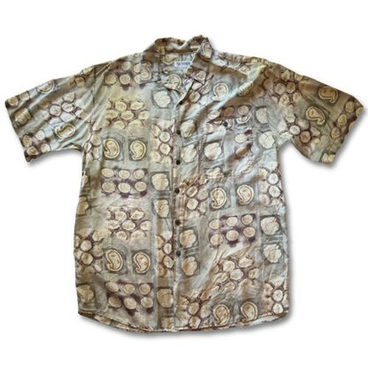 Summa Silk Paisley Bubbles Mens Silk Shirt Button Up Size Large Beige Light Thin