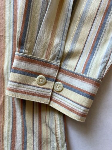 Tommy Bahama SILK Mens XL Peach/White Striped  100% Silk Button Up Shirt Pocket