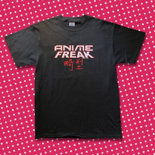 Y2K nEW Anime Freak 2003 Fashion Victim Mens M Faded Spell Out T-Shirt Black