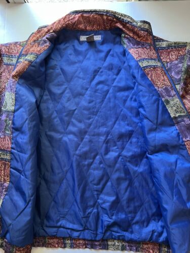 Vintage Robert Stock Silk Windbreaker Jacket Womens Medium Red Paisley Full Zip 