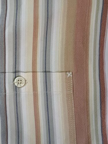 Tommy Bahama SILK Mens XL Peach/White Striped  100% Silk Button Up Shirt Pocket