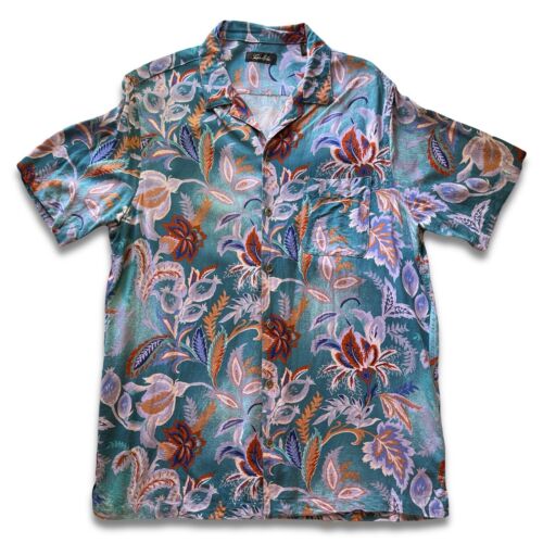 Tasso Elba Medium Silk & Rayon Blend Abstract Floral Short Sleeve Button Up Mens