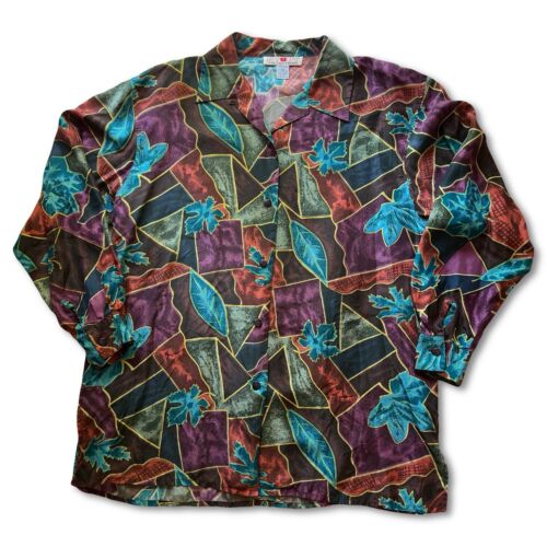 Stunt Collections 100% Silk Womens Button Up Shirt Abstract Art Size M