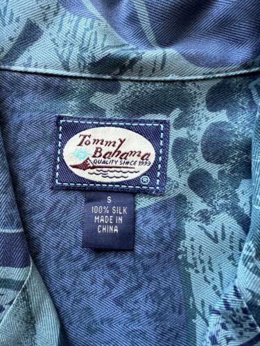 Tommy Bahama SILK Shirt Womens S Floral Button Blue Hawaiian Shells Preppy