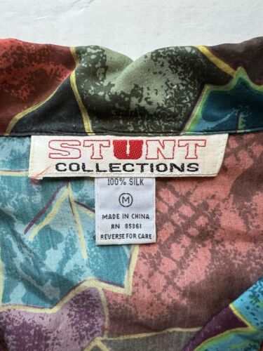 Stunt Collections 100% Silk Womens Button Up Shirt Abstract Art Size M