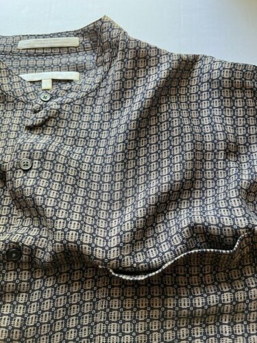 Perry Ellis 100% Silk Shirt Men’s Size L Geometric Long Sleeves Brown Collarless