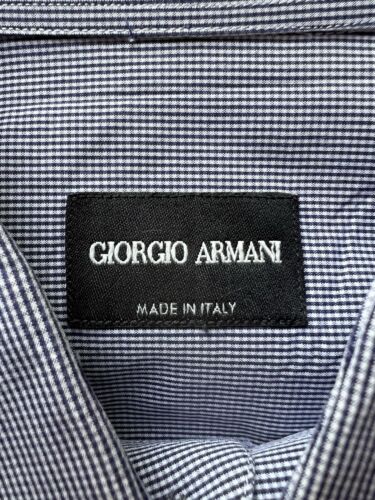 Giorgio Armani Dress Shirt Men 15 1/2 Black White Check Button Up Long Sleeve