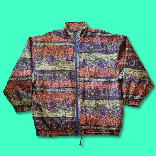 Vintage Robert Stock Silk Windbreaker Jacket Womens Medium Red Paisley Full Zip 