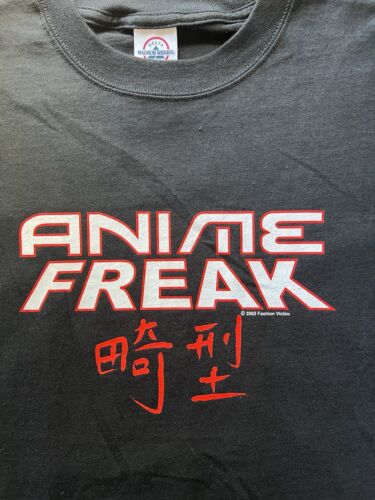 Y2K nEW Anime Freak 2003 Fashion Victim Mens M Faded Spell Out T-Shirt Black