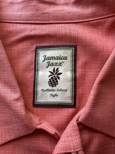 Jamaica Jaxx  100% Silk Button Up Shirt Mens Medium Short Sleeve Orange Pocket