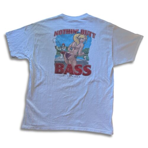 2005 Big Dogs Men Shirt Large White Nothin Butt Bass Graphic Short Sleeve Adult