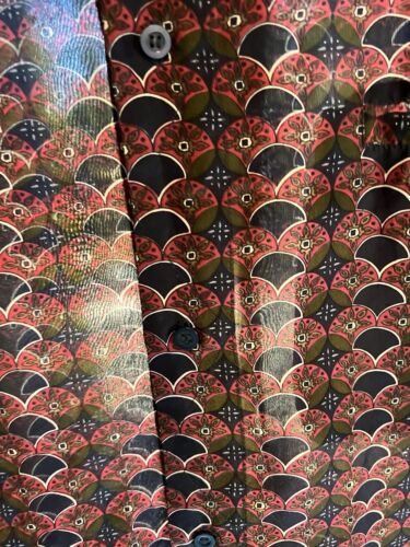 Vintage Addiction SILK Fan Scallop Pattern Shirt 100% Mens Medium Long Sleeve