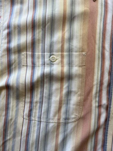 Tommy Bahama SILK Mens XL Peach/White Striped  100% Silk Button Up Shirt Pocket