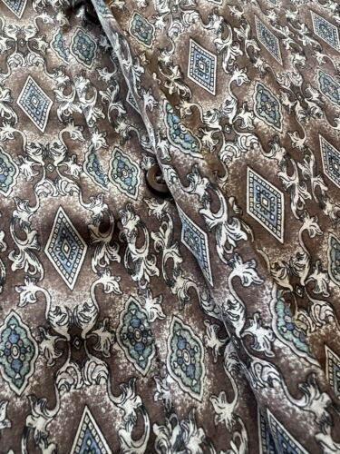 Colore Italia SILK Short Shirt ButtonUp Shirt Men M Brown Sharp Paisley Diamond