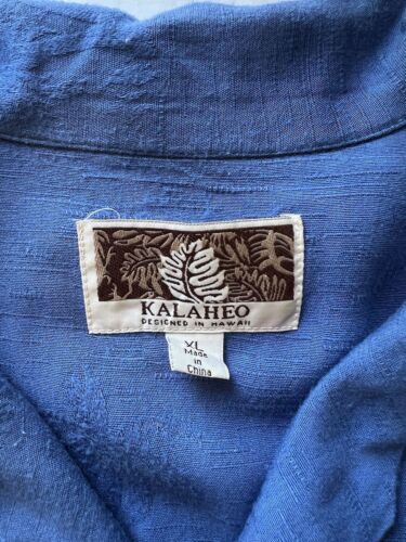 Kalaheo Hawaiian Shirt XL Solid Blue Emroidery Palm Trees Pocket Short Sleeve