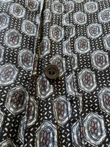 Colore Italia Mens Shirt Silk Short Sleeve Black Tan Geometric Button Up Size L