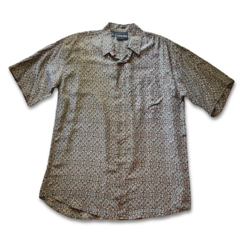 Colore Italia SILK Short Shirt ButtonUp Shirt Men M Brown Sharp Paisley Diamond