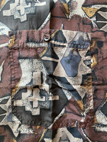 VTG Jenny; Jeff 100% SILK Mens Button Up Shirt Geometric Abstract XL Brown Beige