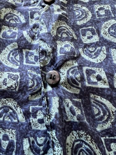 VTG Summa Silk Blue Gray Geometric Short Sleeve Button Down Shirt - Medium Mens