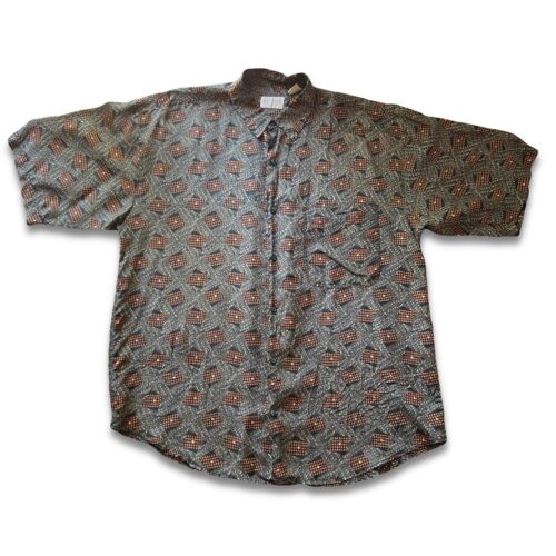 Vintage SUMMA Silk Shirt Men's Size M Geometric Brown Orange 100% Thin Sheer