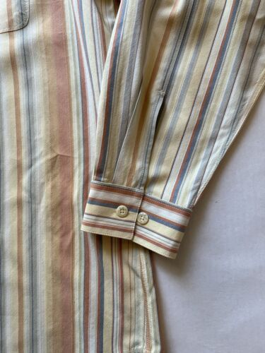 Tommy Bahama SILK Mens XL Peach/White Striped  100% Silk Button Up Shirt Pocket