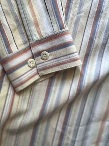 Tommy Bahama SILK Mens XL Peach/White Striped  100% Silk Button Up Shirt Pocket