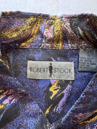 Vintage Robert Stock Mens Large Purple Green Blue Swirls Silk Button Down Top