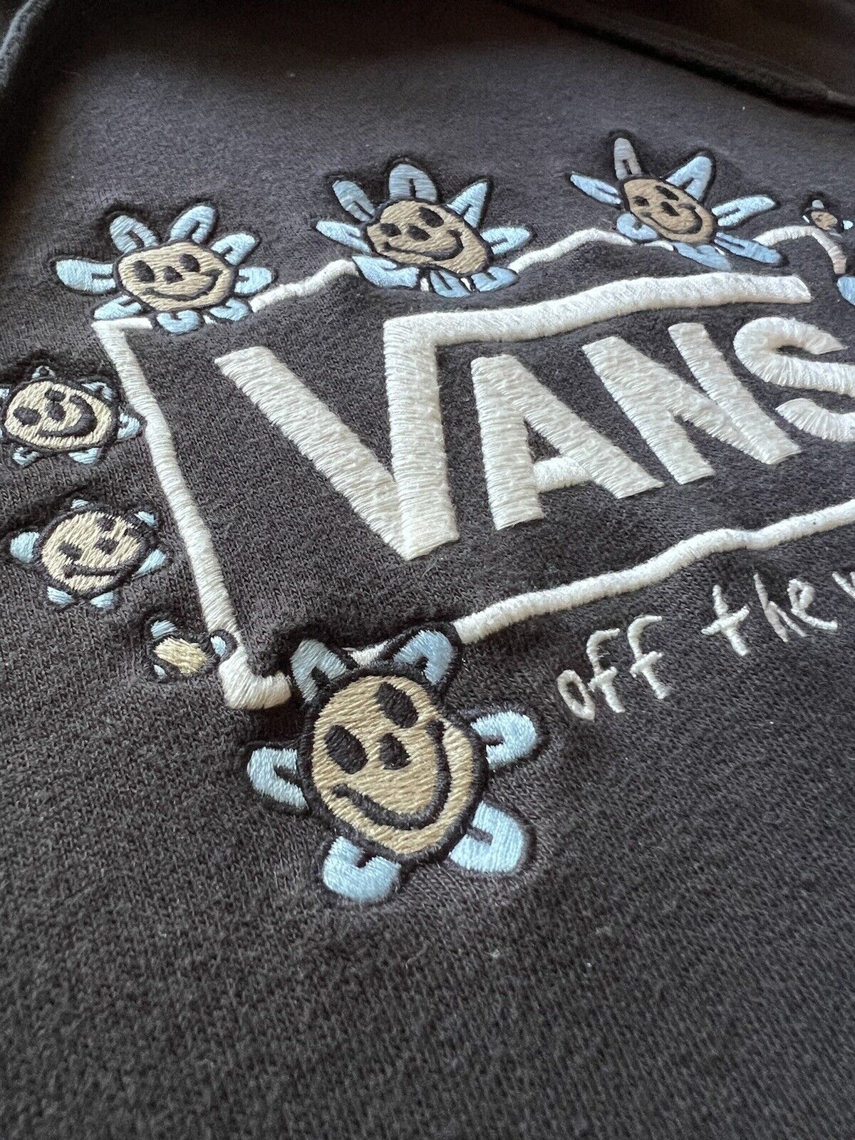 VANS Trippy Grin Fleece Pullover Hoodie Men’s Large Black Floral Stoner. L