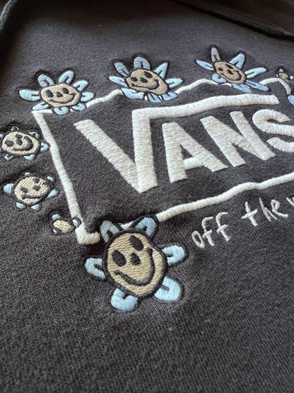 VANS Trippy Grin Fleece Pullover Hoodie Men’s Large Black Floral Stoner. L