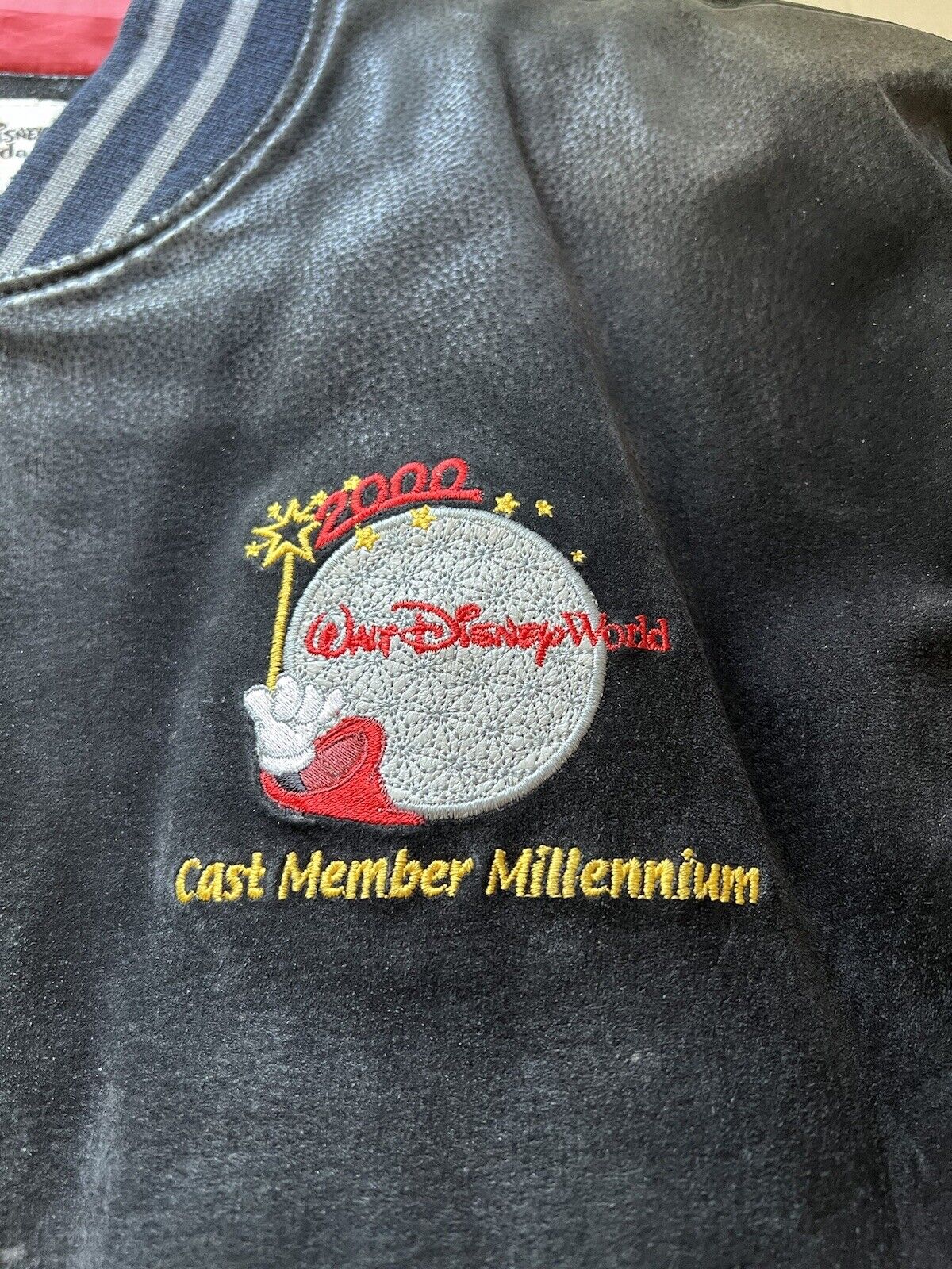 Y2K Disney World Cast Member Sorcerer Mickey Suede Letterman L  Jacket Disneyana