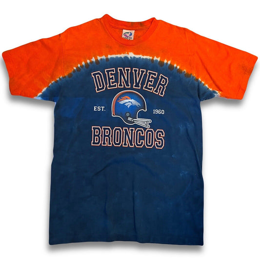 Vintage Liquid Blue Denver Broncos Helmet Tie Dye Size M Short Sleeve T shirt