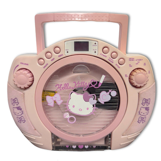 2004 Hello Kitty Portable CD Boombox Cassette Player AM/FM Radio Box Parts Works