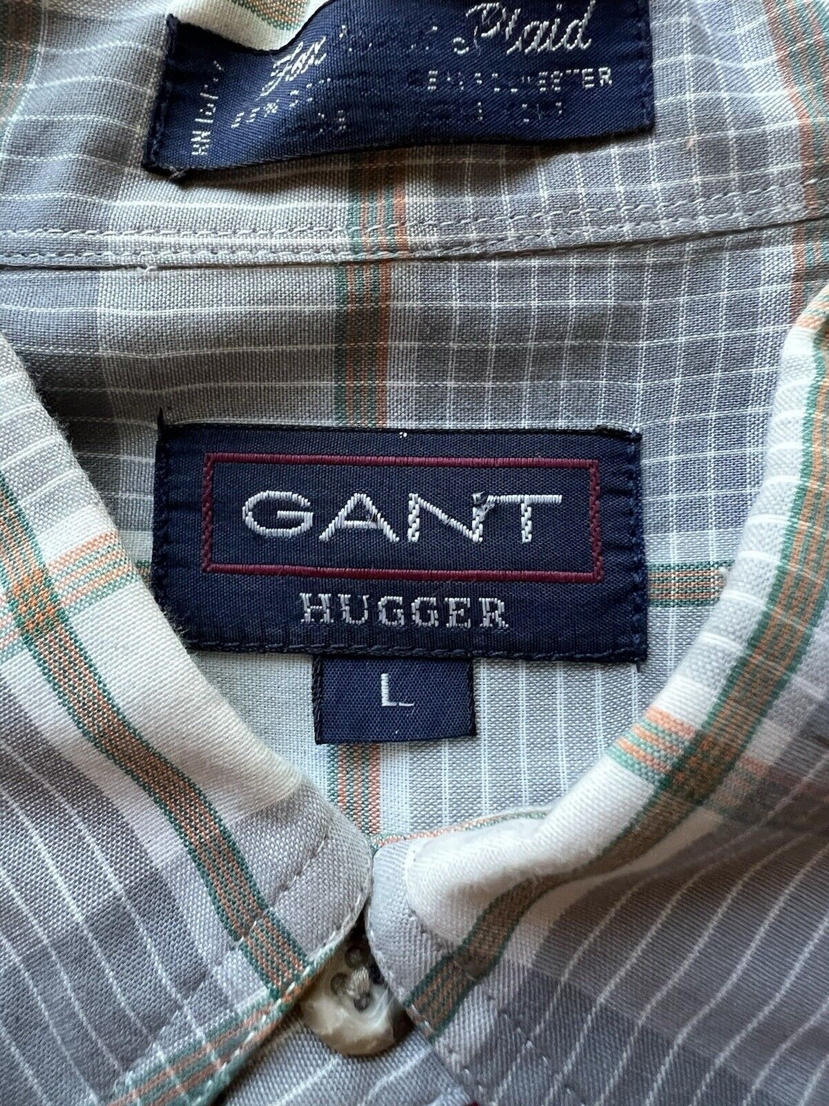 Gant Vintage Hugger Foxhound Plaid Grey Light Mens Button Up Shirt Large